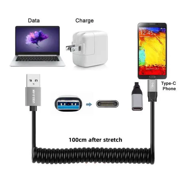 Alt view image 6 of 7 - xiwai Stretch Coiled USB 3.0 Type-A Male to USB-C Type-C Female Cable Extension 5Gbps for Disk Phone Camera Data 100cm