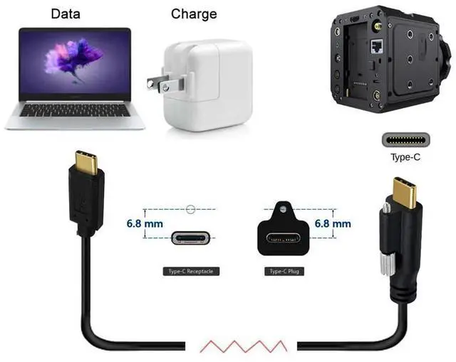 Alt view image 2 of 7 - xiwai USB 3.1 Extension Cable Type-C Male to Panel Mount USB-C Single Thumbscrew Locking 10Gbps Data 4K Cord for Hard Drive Monitor 1.0m
