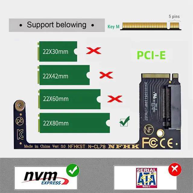 Alt view image 6 of 7 - xiwai 22x30mm NVME M-Key to 22x80mm Extension SSD Upgrade Adapter Angled Compatible with MSI CLAW8 AI+ CLAW7 Gaming