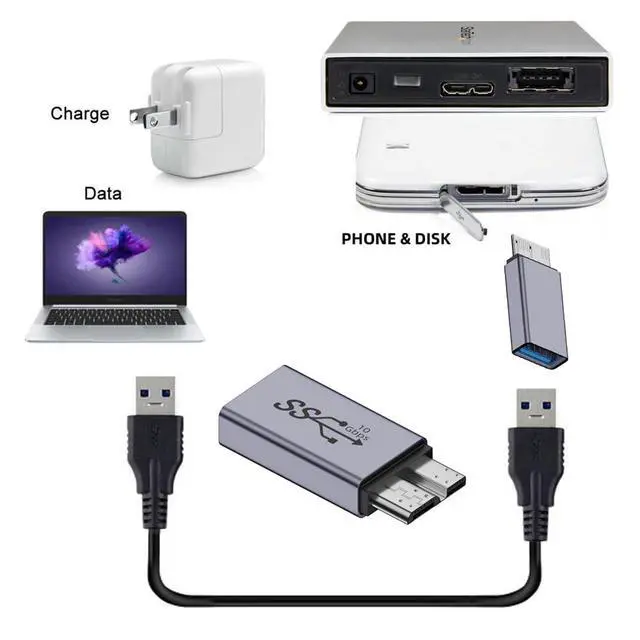 Alt view image 7 of 7 - xiwai Micro USB 3.0 Male to USB-C USB 3.1 Type A Female Adapter 10Gbps Data Power Converter for Laptop PC SSD Disk