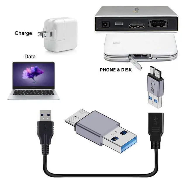 Alt view image 7 of 7 - xiwai USB-C USB 3.1 Type A Male to Micro USB 3.0 Male Adapter 10Gbps Data Power Converter for Laptop PC SSD Disk
