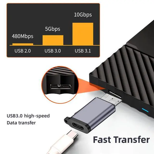 Alt view image 5 of 7 - xiwai USB-C USB 3.1 Type C Female to Micro USB 3.0 Male Adapter Data 10Gbps Power Converter for Laptop PC SSD Disk