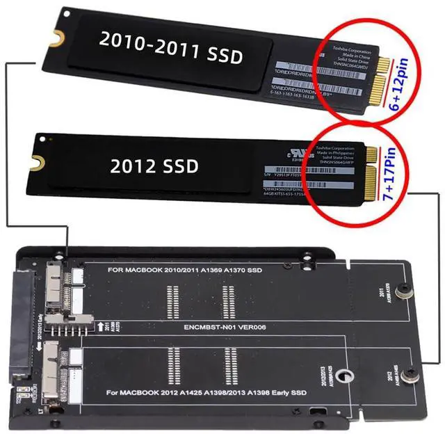 Alt view image 4 of 7 - Xiwai 2.5inch SATA 22Pin to 2010 2011 2012 Mac Air Pro Retina SSD 12+6Pin 17+7Pin A1425 A1398 MC975 MC976 Case Enclosure Converter