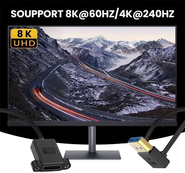 Alt view image 4 of 7 - xiwai Up Angled DisplayPort 1.4 Ultrafine DP Male to Female Extension Cable 8K 60hz 4K 144hz for Graphics Card Desktop Laptop Monitor 30cm
