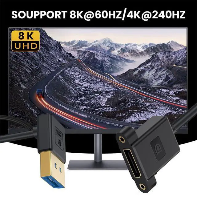 Alt view image 2 of 7 - xiwai Down Angled DisplayPort 1.4 Ultrafine DP Male to Female Extension Cable 8K 60hz 4K 144hz for Graphics Card Desktop Laptop Monitor 30cm