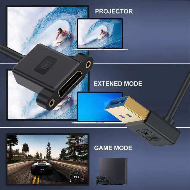 Alt view image 5 of 7 - xiwai Down Angled DisplayPort 1.4 Ultrafine DP Male to Female Extension Cable 8K 60hz 4K 144hz for Graphics Card Desktop Laptop Monitor 30cm