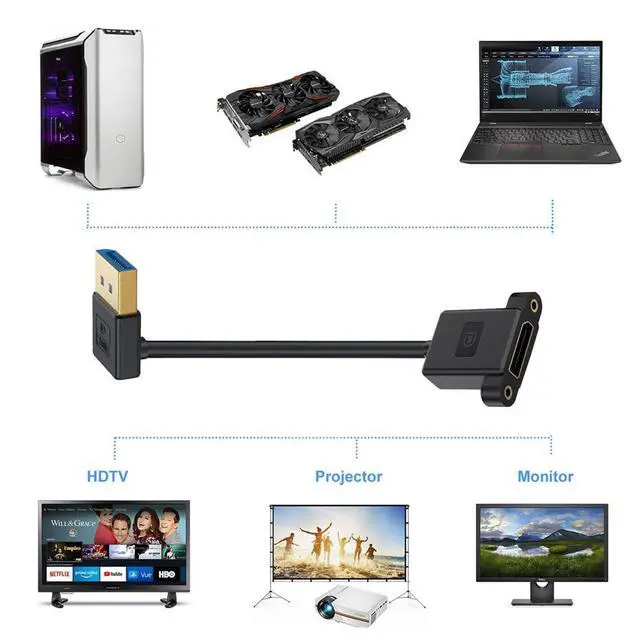 Alt view image 6 of 7 - xiwai Down Angled DisplayPort 1.4 Ultrafine DP Male to Female Extension Cable 8K 60hz 4K 144hz for Graphics Card Desktop Laptop Monitor 30cm