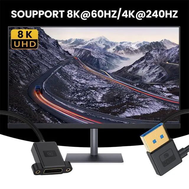 Alt view image 4 of 7 - xiwai Left Angled DisplayPort 1.4 Ultrafine DP Male to Female Extension Cable 8K 60hz 4K 144hz for Graphics Card Desktop Laptop Monitor 30cm