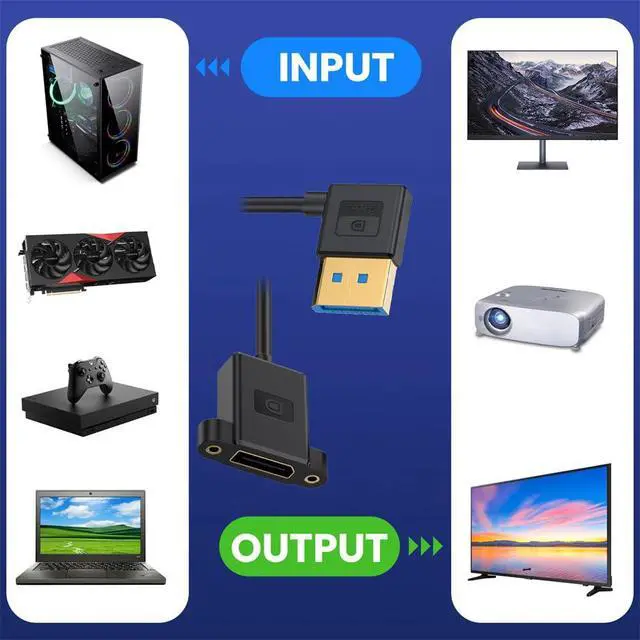 Alt view image 6 of 7 - xiwai Left Angled DisplayPort 1.4 Ultrafine DP Male to Female Extension Cable 8K 60hz 4K 144hz for Graphics Card Desktop Laptop Monitor 30cm
