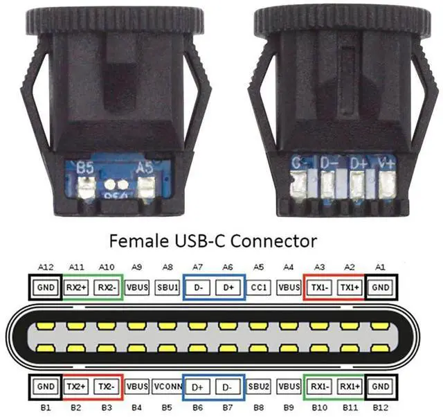 Alt view image 3 of 7 - xiwai 5pcs/Set DIY OEM Type C Female Socket Connector to 6Pin PCBA Pinout Round Latch Mount Type DC 5V/20V PD Power IP67 for Wiring