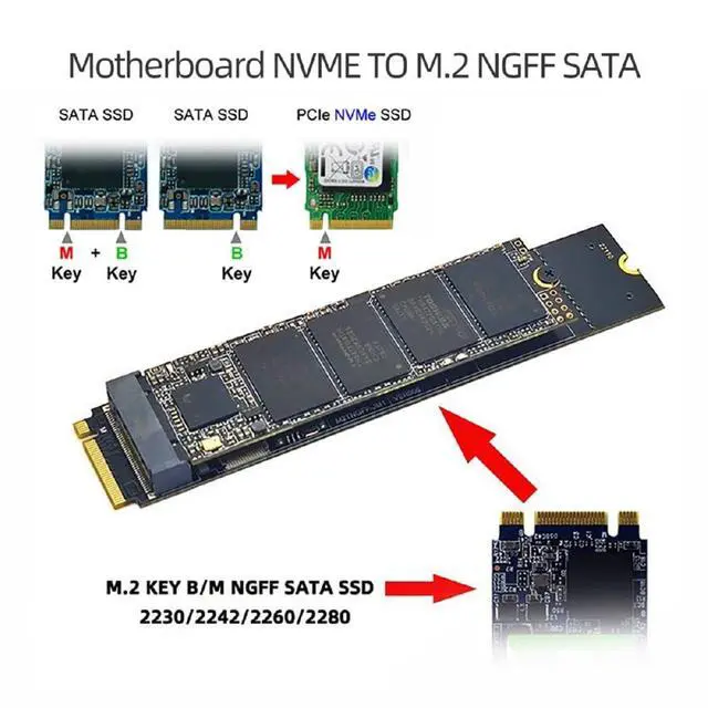 Alt view image 2 of 7 - xiwai JMB582 SATA NGFF Key B+M SSD to NVME M-Key Motherboard Desktop Adapter Converter Card for SSD 2280