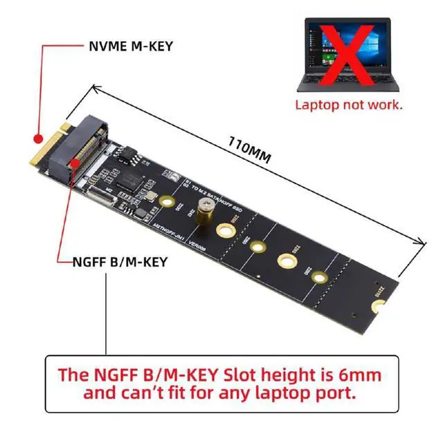 Alt view image 4 of 7 - xiwai JMB582 SATA NGFF Key B+M SSD to NVME M-Key Motherboard Desktop Adapter Converter Card for SSD 2280