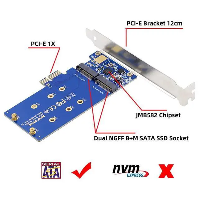 Alt view image 6 of 7 - xiwai Dual SATA SSD Card Converter JMB582 2280 NGFF Key B+M SSD to PCI-E 1x Motherboard Desktop Adapter
