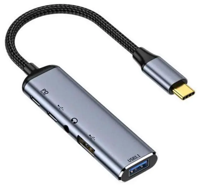 Main image of xiwai Type C USB-C to Audio 3.5MM Dual USB 3.0 HUB Converter Multiport Adapter with Female 100W PD Power Port
