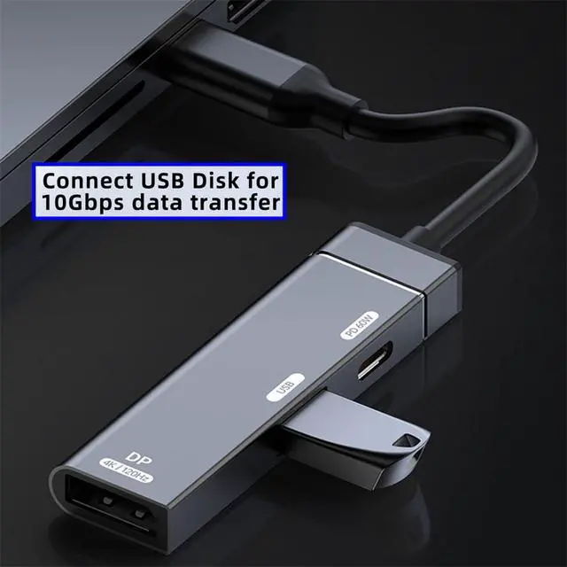 Alt view image 3 of 7 - xiwai Type-C USB-C to DP Displayport Converter 4K@120hz USB 3.0 OTG Monitor Multiport Adapter with Female 60W PD Power Port
