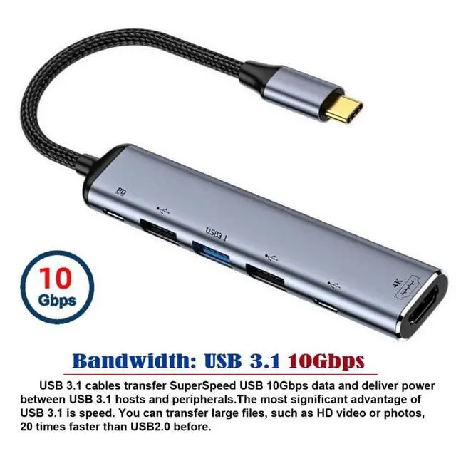 Alt view image 6 of 7 - xiwai Type C USB3.1 USB-C to HDMI 4K Dual USB 3.0 HUB Converter HDTV Multiport Adapter 60hz with Female 100W PD Power Port