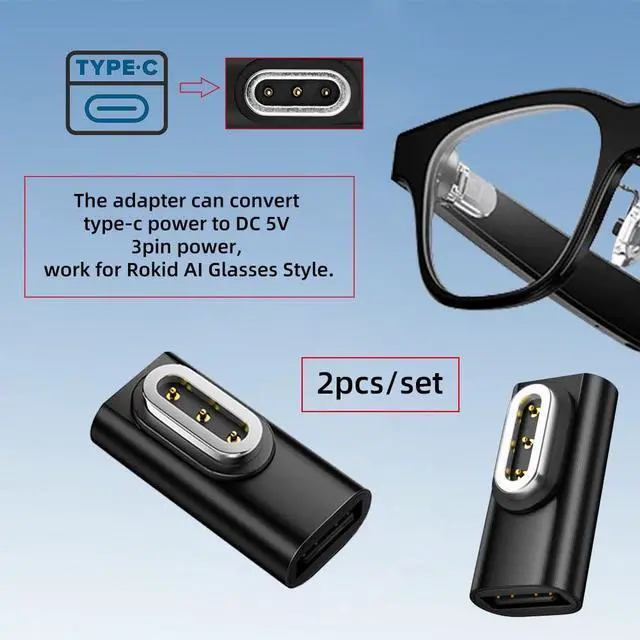 Alt view image 2 of 7 - xiwai 2pcs/lot USB Type-C to 3-Pin Smart Audio Sun Glasses Charging Adapter | Connector Compatible with Rokid AI Smart Glasses Style