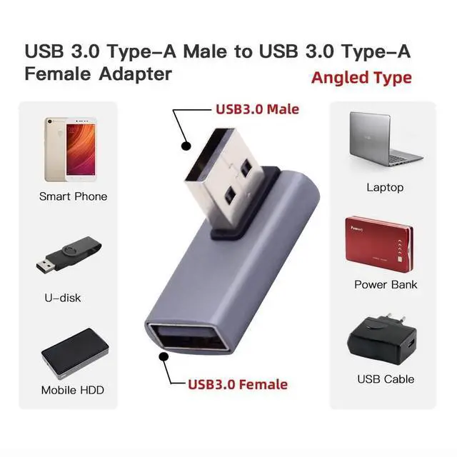Alt view image 3 of 7 - xiwai 10Gbps USB3.0 Low Profile 90 Degree Right Angled Male to Female Extension Video Power Data Adapter