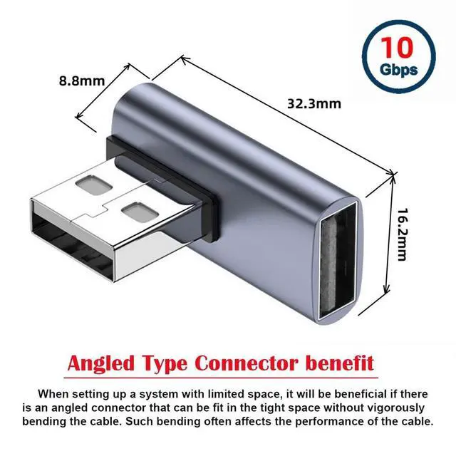 Alt view image 5 of 7 - xiwai 10Gbps USB3.0 Low Profile 90 Degree Right Angled Male to Female Extension Video Power Data Adapter
