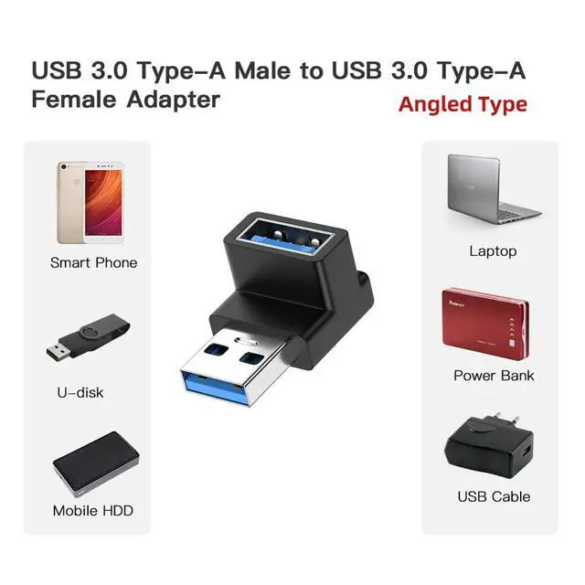 Alt view image 3 of 7 - xiwai 10Gbps 90 Degree Up Angled Type USB3.0 Male to Female Extension Power Data Video Adapter