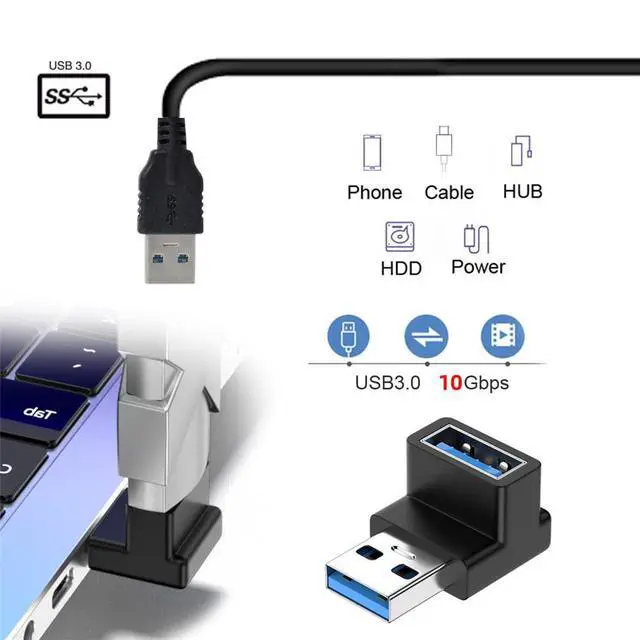 Alt view image 5 of 7 - xiwai 10Gbps 90 Degree Up Angled Type USB3.0 Male to Female Extension Power Data Video Adapter