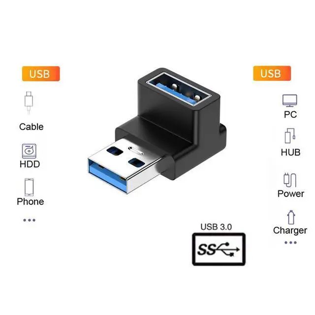 Alt view image 6 of 7 - xiwai 10Gbps 90 Degree Up Angled Type USB3.0 Male to Female Extension Power Data Video Adapter