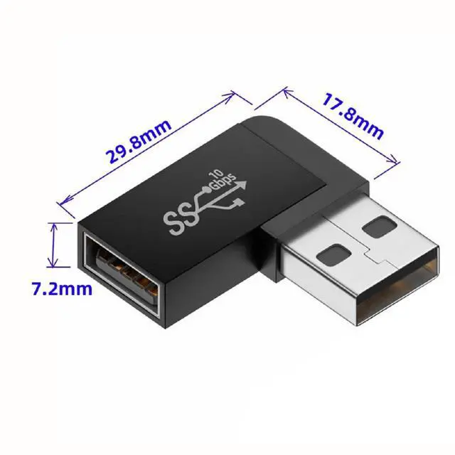 Alt view image 4 of 7 - xiwai 90 Degree Left Angled USB3.0 Male to Female Power Data Video Adapter Extender 10Gbps