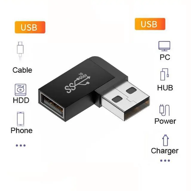 Alt view image 3 of 7 - xiwai 90 Degree Left Angled USB3.0 Male to Female Power Data Video Adapter Extender 10Gbps