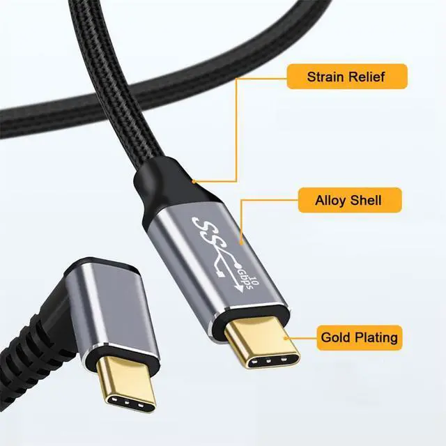 Alt view image 5 of 7 - xiwai 90 Degree Down & Up Angled Type-C USB-C Male to Male USB3.1 10Gbps 100W Data Cable for Laptop Phone