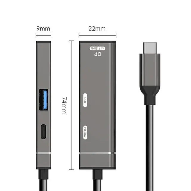 Alt view image 7 of 7 - xiwai Type-C USB-C to DP Displayport Converter 4K@120hz USB 3.0 OTG Monitor Multiport Adapter with Female 60W PD Power Port
