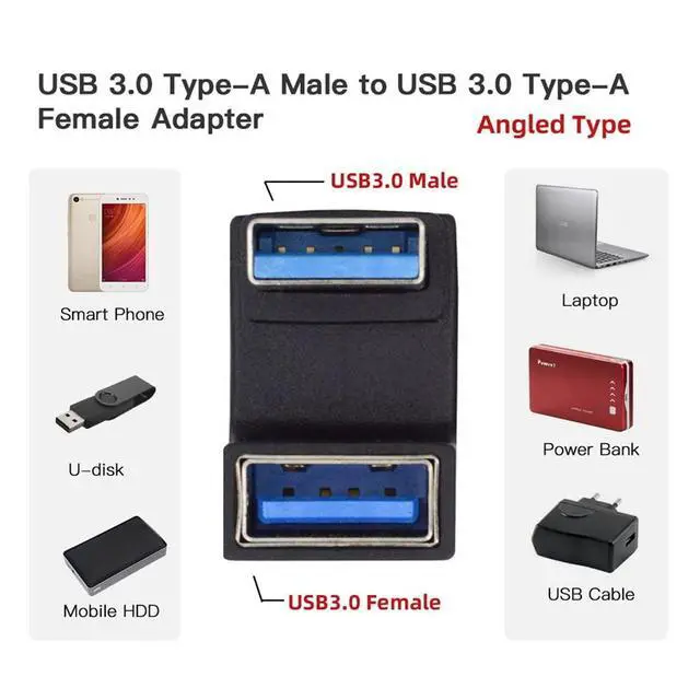 Alt view image 6 of 7 - xiwai 10Gbps USB3.0 Male to Female Extension Power Data Video Adapter Opposite U Shape Back Angled