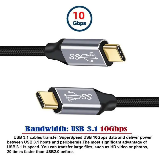 Alt view image 2 of 7 - Xiwai 10Gbps USB-C USB 3.1 Type C Gen2 Male to Male Data Video 100W Cable with E-Marker for Tablet & Phone & Laptop (1M)