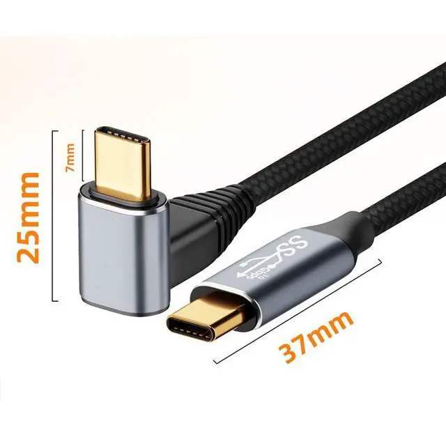 Alt view image 2 of 7 - xiwai 90 Degree Down & Up Angled Type-C USB-C Male to Male USB3.1 10Gbps 100W Data Cable for Laptop Phone