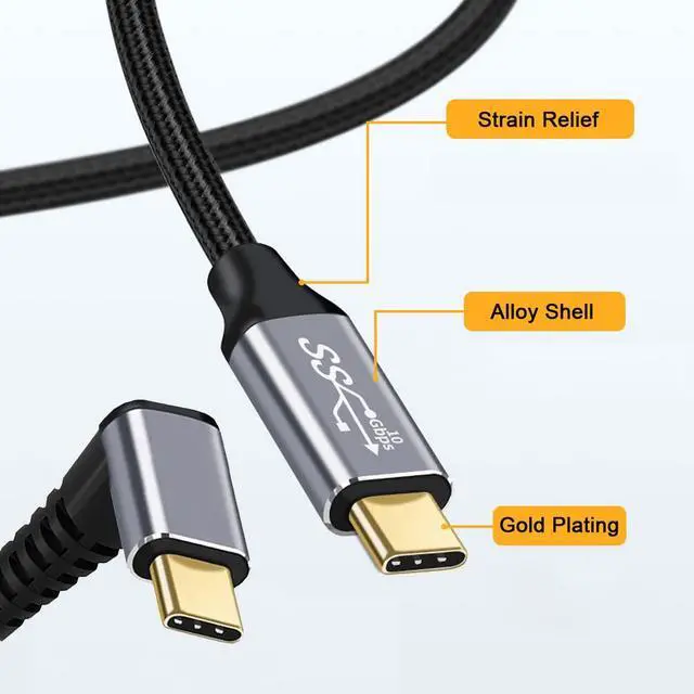 Alt view image 3 of 7 - xiwai 90 Degree Down & Up Angled Type-C USB-C Male to Male USB3.1 10Gbps 100W Data Cable for Laptop Phone