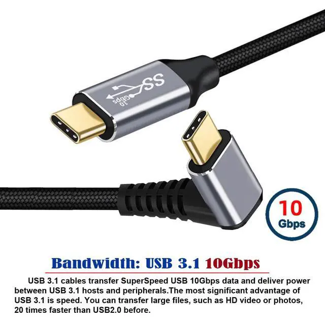 Alt view image 5 of 7 - xiwai 90 Degree Down & Up Angled Type-C USB-C Male to Male USB3.1 10Gbps 100W Data Cable for Laptop Phone