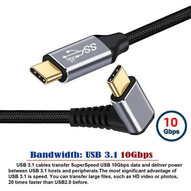 Alt view image 2 of 7 - xiwai 90 Degree Down & Up Angled Type-C USB-C Male to Male USB3.1 10Gbps 100W Data Cable for Laptop Phone