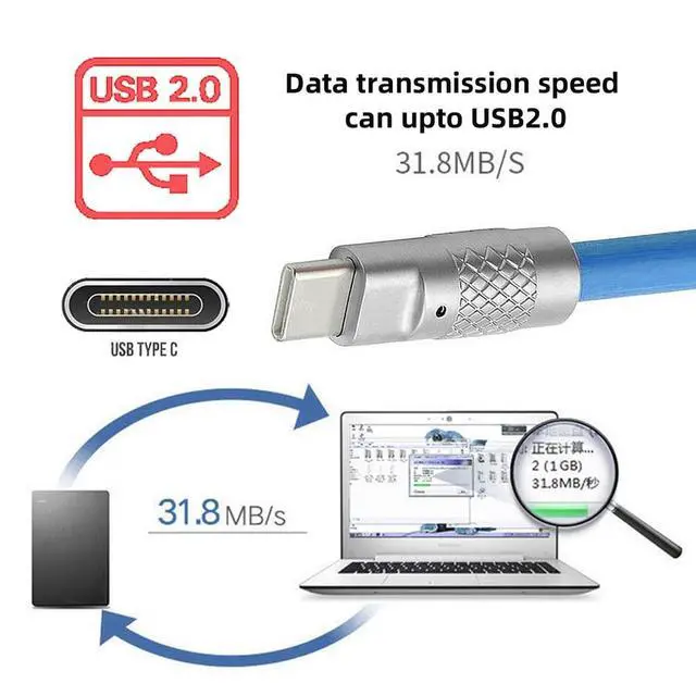Alt view image 7 of 7 - xiwai Type A 120W Power USB-A to USB-C Liquid Silicone Ultra Soft USB2.0 Data Blue Cable Fast Charge for Laptop Tablet Phone 100CM