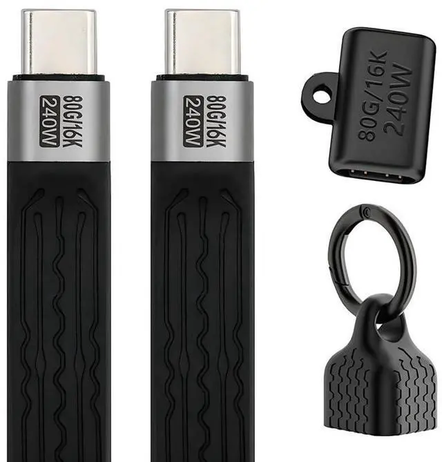 Main image of xiwai Short USB5.0 80Gbps Flat Slim FPC Cable 240W 16K@30hz 8K 60Hz 5K & Female Extender Lanyard Strap Chain Compatible with 40Gbps USB4.0 Thunderbolt3/4/5 Black 13cm