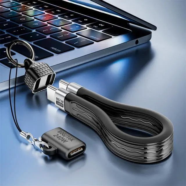 Alt view image 4 of 7 - xiwai Short USB5.0 80Gbps Flat Slim FPC Cable 240W 16K@30hz 8K 60Hz 5K & Female Extender Lanyard Strap Chain Compatible with 40Gbps USB4.0 Thunderbolt3/4/5 Black 13cm