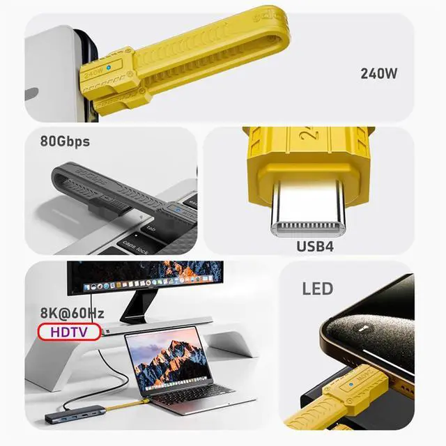 Alt view image 4 of 7 - xiwai 80Gbps Short USB-C USB5.0 Flat FPC Cable Slim 240W 16K@30hz 8K@60Hz 5K Lanyard Strap Chain Caps Covers Compatible with USB4.0 Thunderbolt3/4/5, Grey 13cm