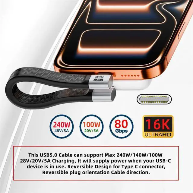 Alt view image 2 of 7 - xiwai 13cm Dual Right Angled Slim Flat FPC Cable USB5.0 80Gbps with 240W and 16K@30hz 8K 5K@60Hz Compatible with Thunderbolt3/4/5 USB4.0