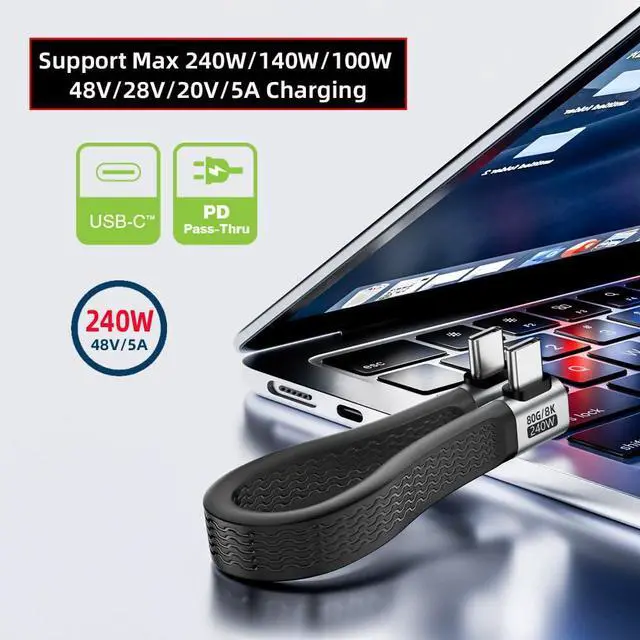Alt view image 4 of 7 - xiwai 13cm Dual Right Angled Slim Flat FPC Cable USB5.0 80Gbps with 240W and 16K@30hz 8K 5K@60Hz Compatible with Thunderbolt3/4/5 USB4.0