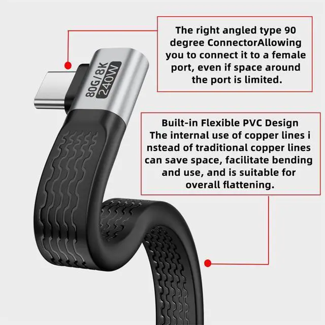 Alt view image 5 of 7 - xiwai 13cm Dual Right Angled Slim Flat FPC Cable USB5.0 80Gbps with 240W and 16K@30hz 8K 5K@60Hz Compatible with Thunderbolt3/4/5 USB4.0