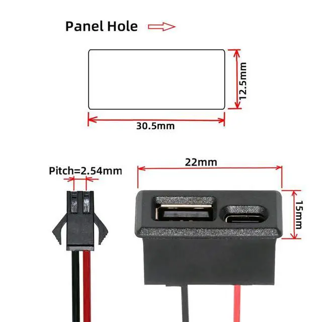 Alt view image 2 of 7 - xiwai DIY OEM Pitch=2.54mm Latch Mount Type Type-A & Type-C Female Socket to 2Pin Header Cable Horizontal DC 5V Power