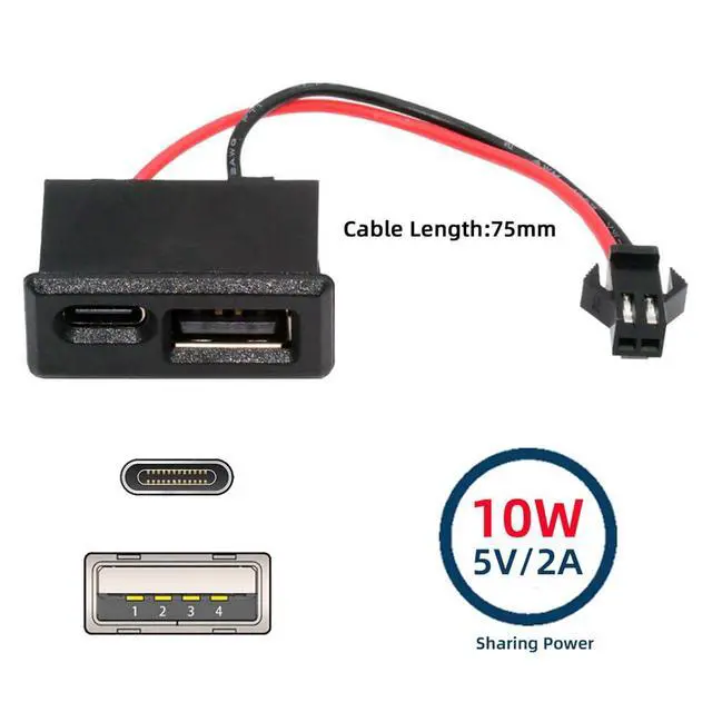 Alt view image 4 of 7 - xiwai DIY OEM Pitch=2.54mm Latch Mount Type Type-A & Type-C Female Socket to 2Pin Header Cable Horizontal DC 5V Power