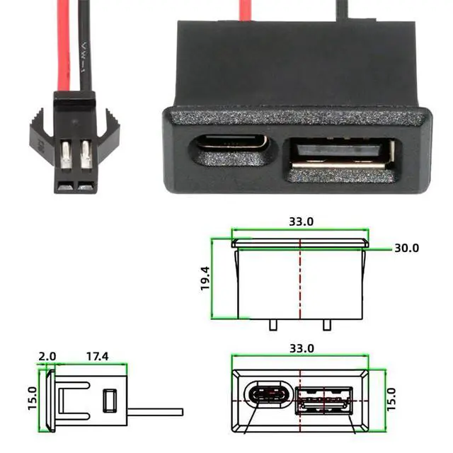 Alt view image 5 of 7 - xiwai DIY OEM Pitch=2.54mm Latch Mount Type Type-A & Type-C Female Socket to 2Pin Header Cable Horizontal DC 5V Power
