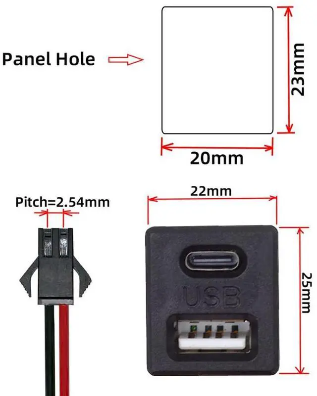 Alt view image 3 of 7 - xiwai DIY OEM Pitch=2.54mm Type-C & Type-A Female Socket to 2Pin Header Cable DC 5V Power Latch Mount Type
