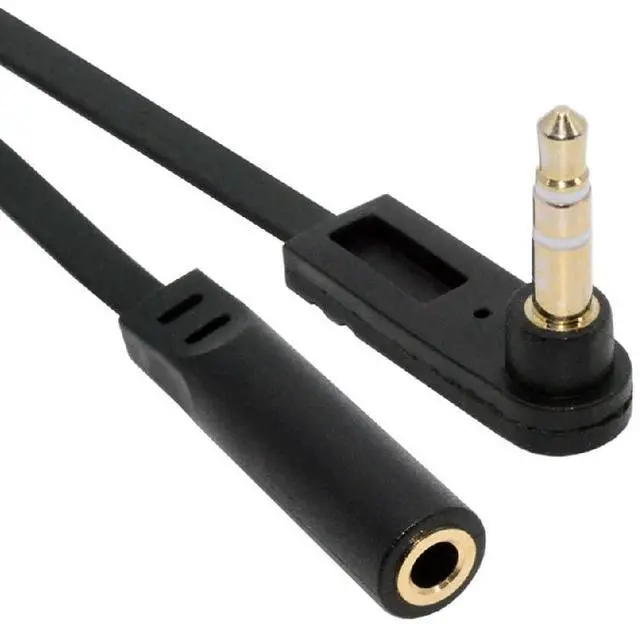 Main image of CableUltra Slim Flat AUX 3.5mm 3-Poles Audio Stereo Male to Female Extension Speaker Cable 90 Degree Right Angled 15cm