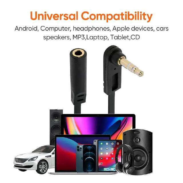 Alt view image 5 of 7 - CableUltra Slim Flat AUX 3.5mm 3-Poles Audio Stereo Male to Female Extension Speaker Cable 90 Degree Right Angled 15cm