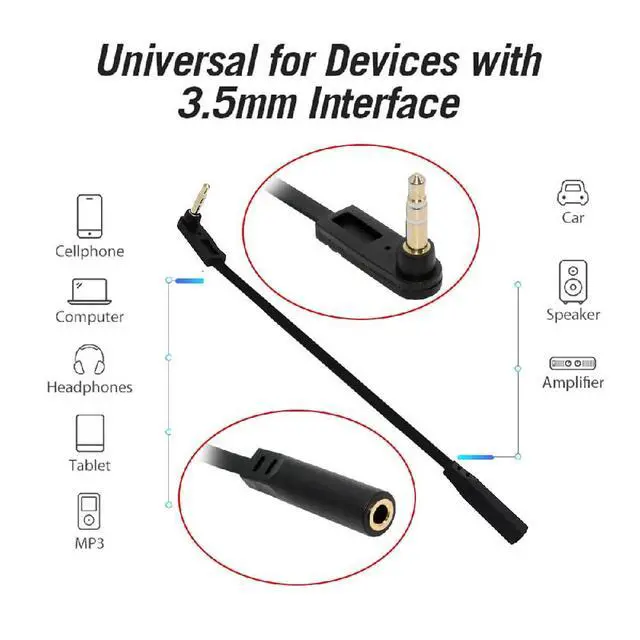 Alt view image 7 of 7 - CableUltra Slim Flat AUX 3.5mm 3-Poles Audio Stereo Male to Female Extension Speaker Cable 90 Degree Right Angled 15cm